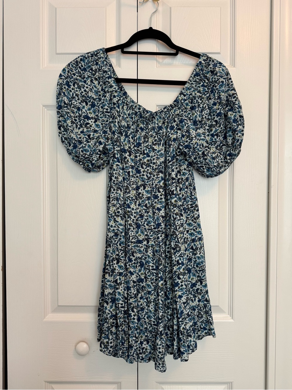 wild fable Blue and White Floral Puff-Sleeve Mini Dress